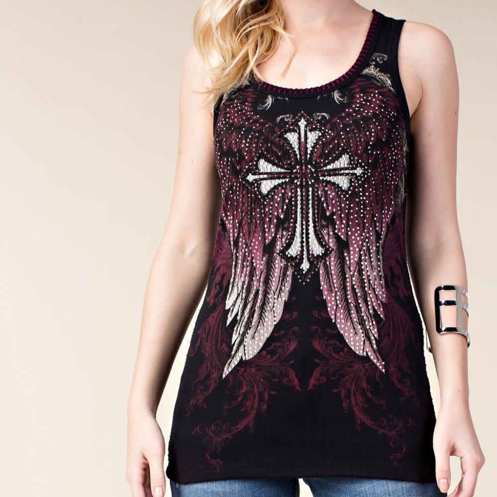NWT Women's Vocal Tank w/Cross/Wings/Bling
